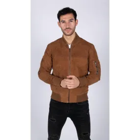 Mens Real Suede Leather Varsity Bomber College Jacket Classic Retro Vintage Camel Black