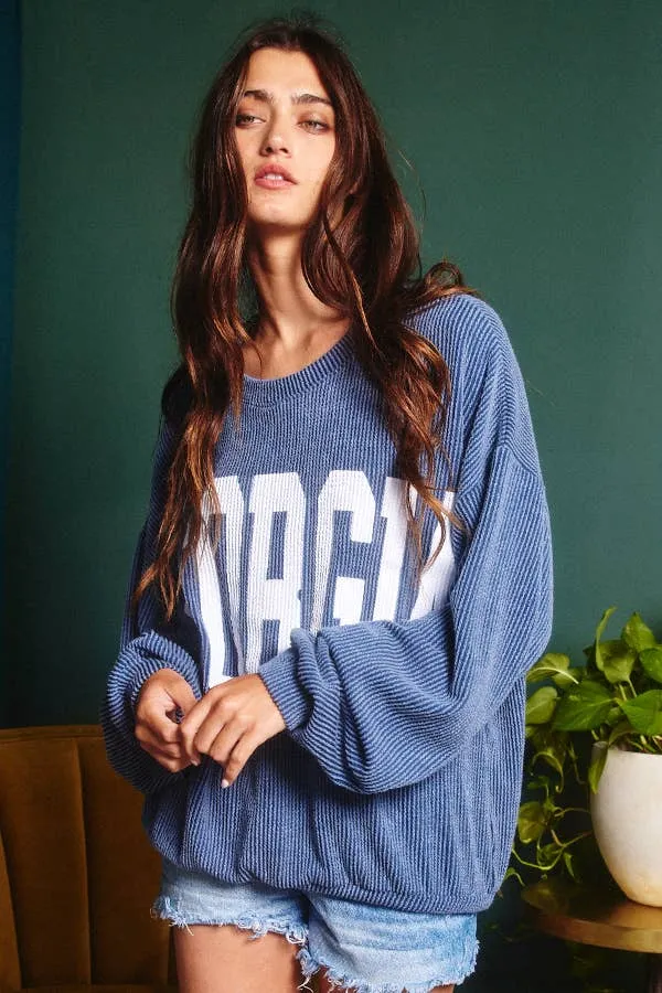 Midnight Blue Georgia Comfy Oversize Graphic Sweatshirt