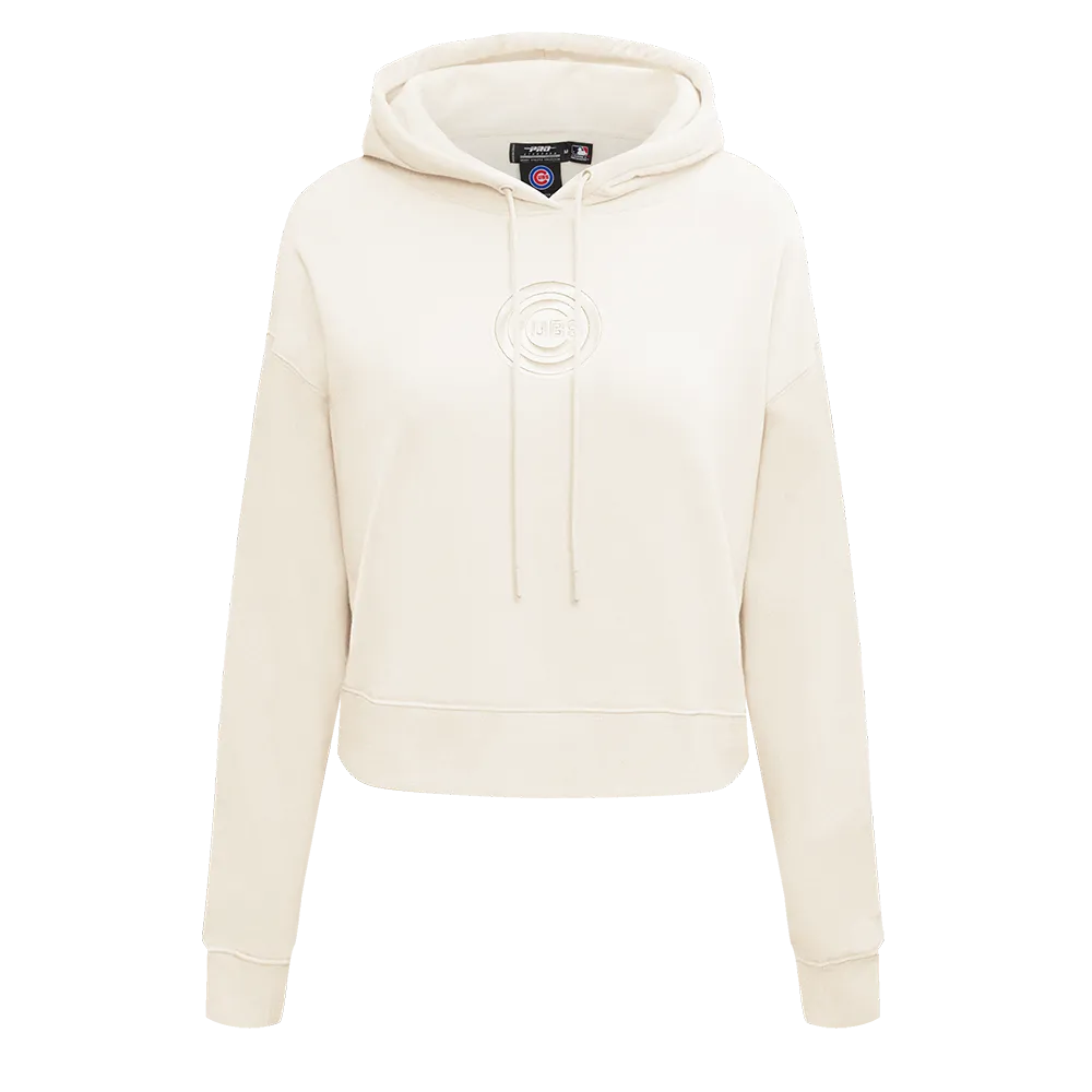 MLB CHICAGO CUBS NEUTRAL WOMEN'S CROPPED PO HOODIE (EGGSHELL)