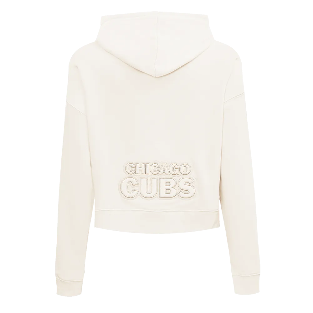 MLB CHICAGO CUBS NEUTRAL WOMEN'S CROPPED PO HOODIE (EGGSHELL)