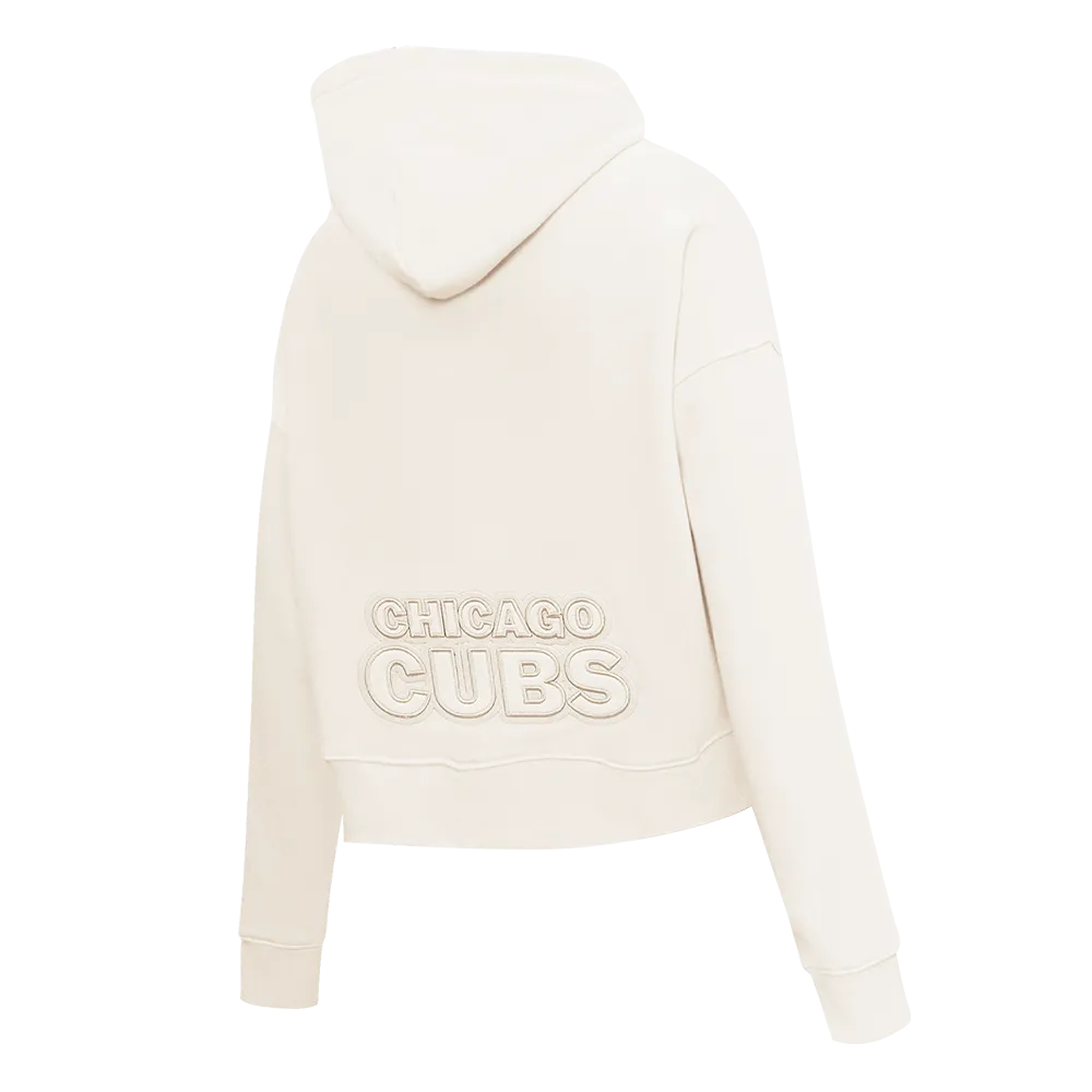 MLB CHICAGO CUBS NEUTRAL WOMEN'S CROPPED PO HOODIE (EGGSHELL)