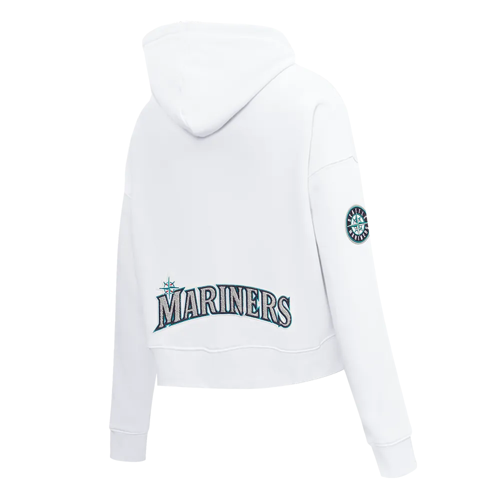 MLB SEATTLE MARINERS CLASSIC WOMEN'S FLC CROPPED PO HOODIE (WHITE)