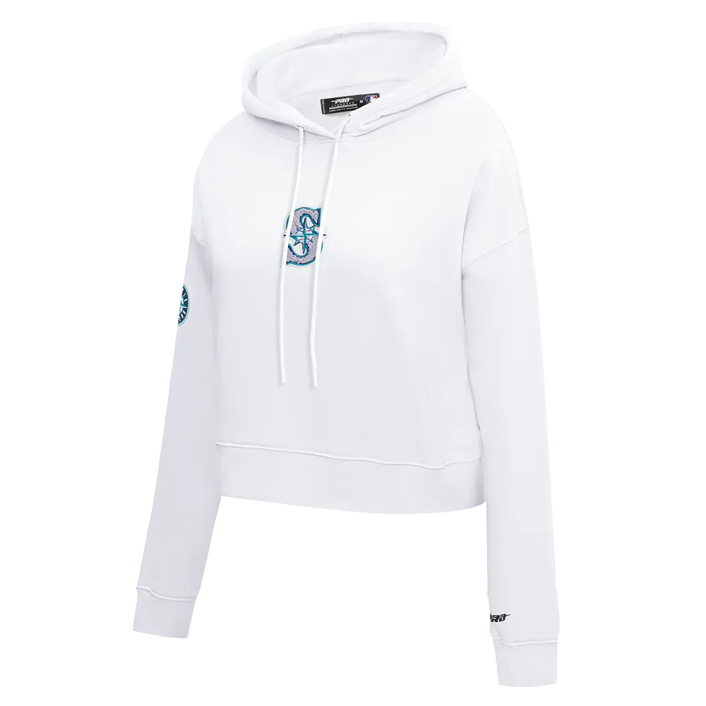 MLB SEATTLE MARINERS CLASSIC WOMEN'S FLC CROPPED PO HOODIE (WHITE)