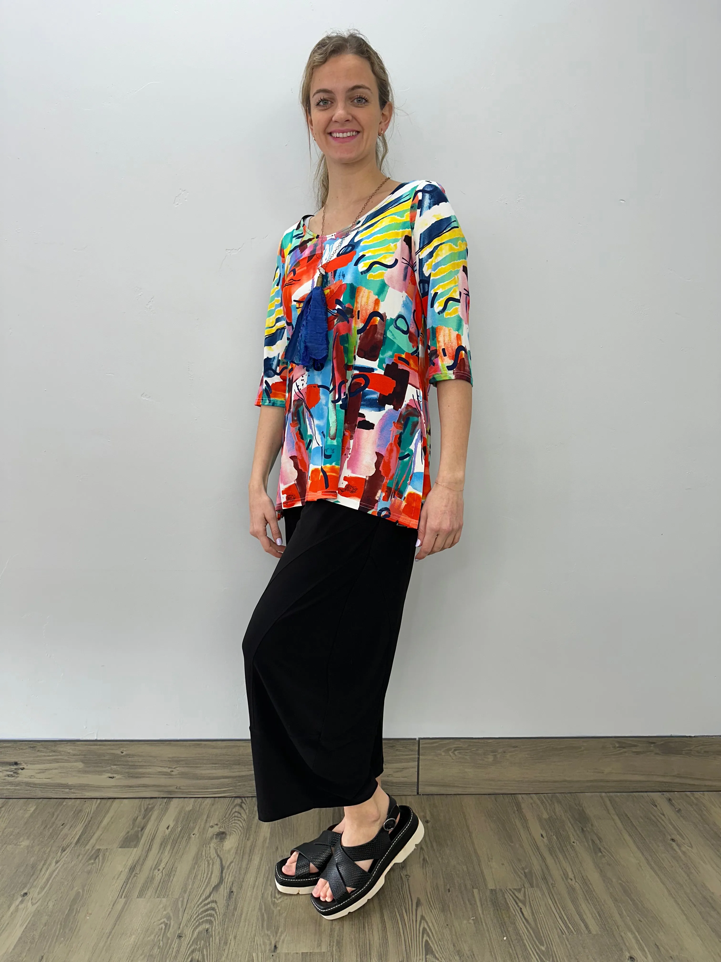 Multi Color Printed Modal 3/4 Sleeve Tunic