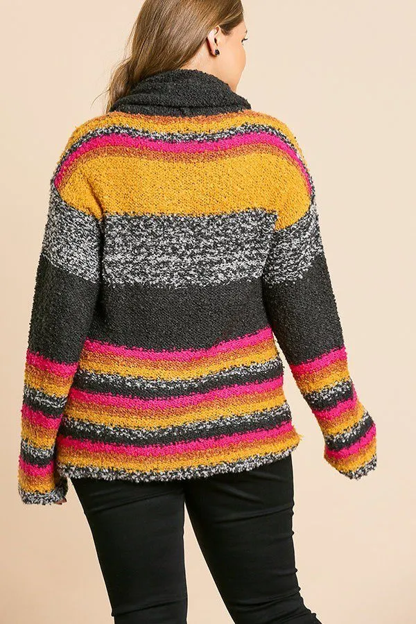 Multicolor Striped Fuzzy Knit Long Sleeve Pullover