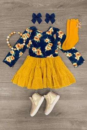 Navy & Mustard Floral Tutu Tunic