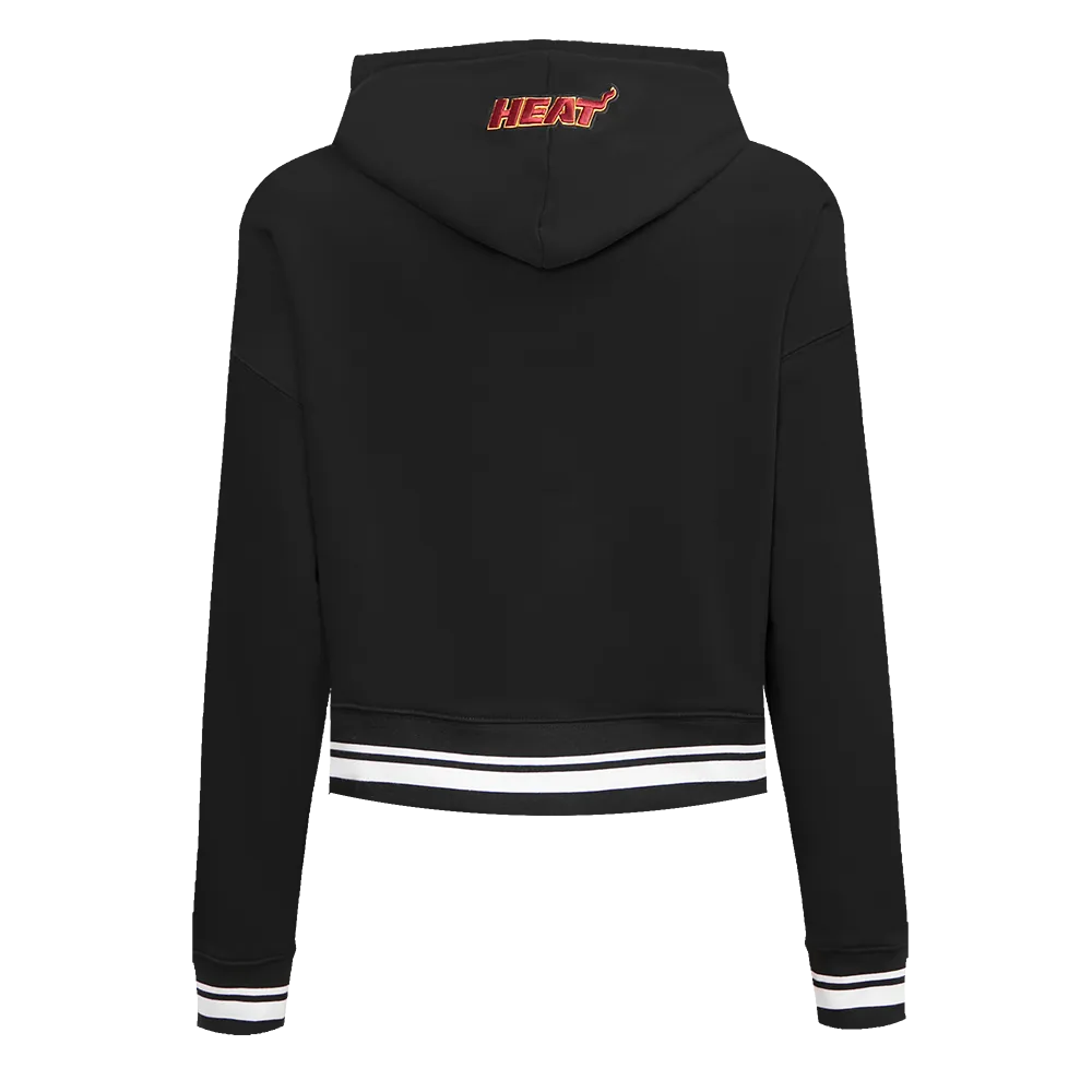 NBA MIAMI HEAT SCRIPT TAIL WOMEN'S RIB FLC CROPPED PO HOODIE (BLACK)