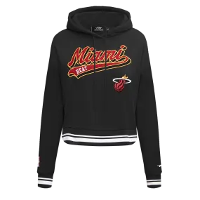 NBA MIAMI HEAT SCRIPT TAIL WOMEN'S RIB FLC CROPPED PO HOODIE (BLACK)