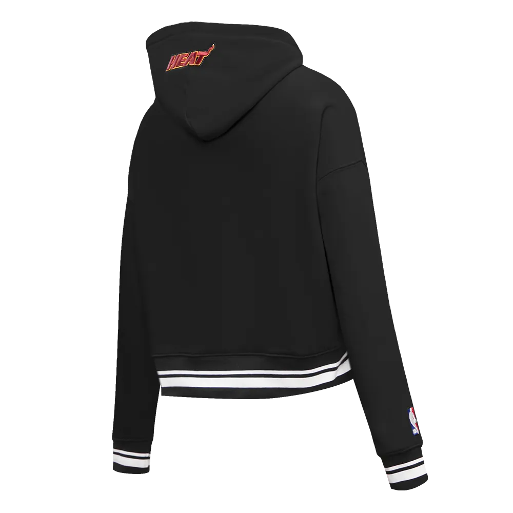 NBA MIAMI HEAT SCRIPT TAIL WOMEN'S RIB FLC CROPPED PO HOODIE (BLACK)