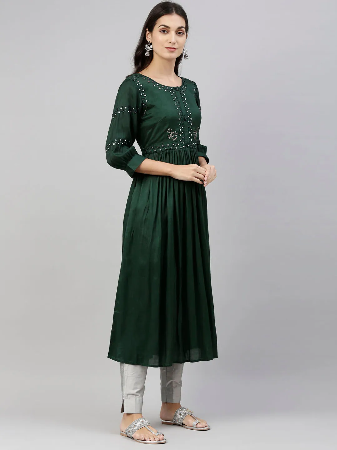 Neeru's Green Color Santoon Fabric Tunic