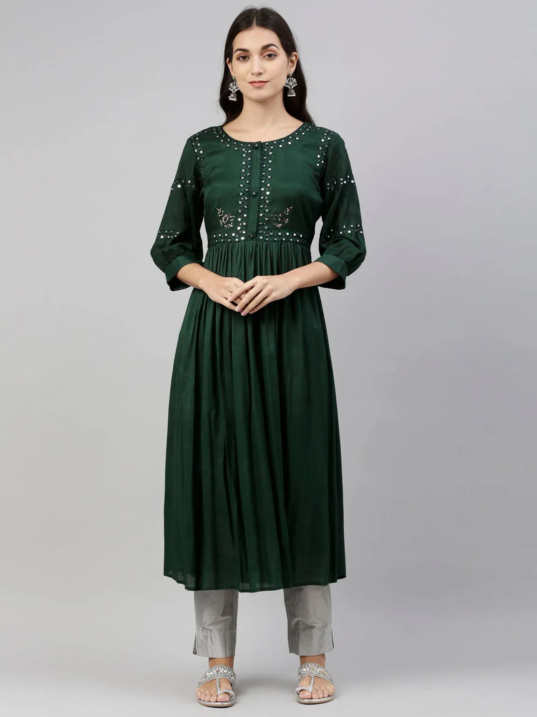 Neeru's Green Color Santoon Fabric Tunic