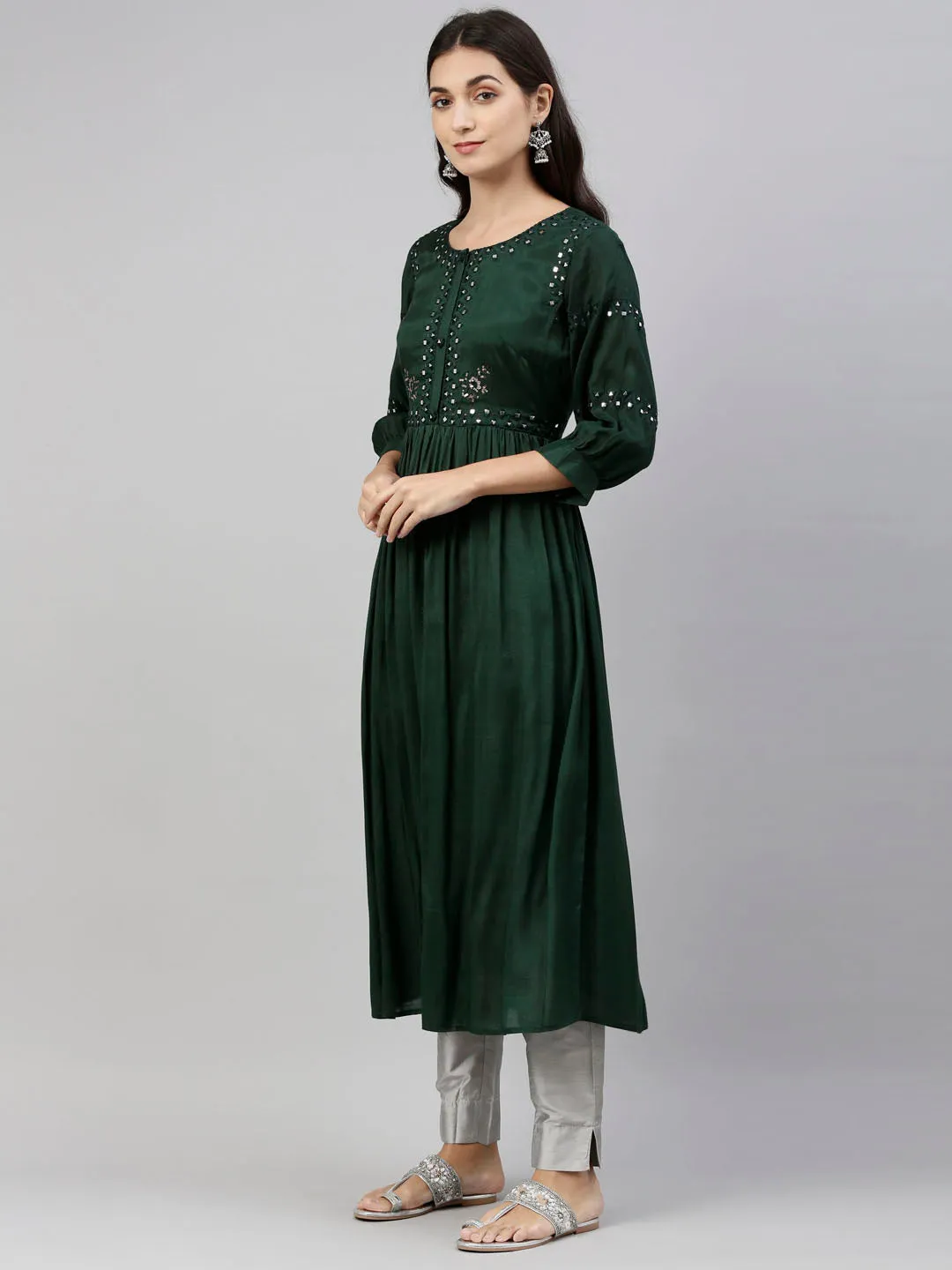 Neeru's Green Color Santoon Fabric Tunic