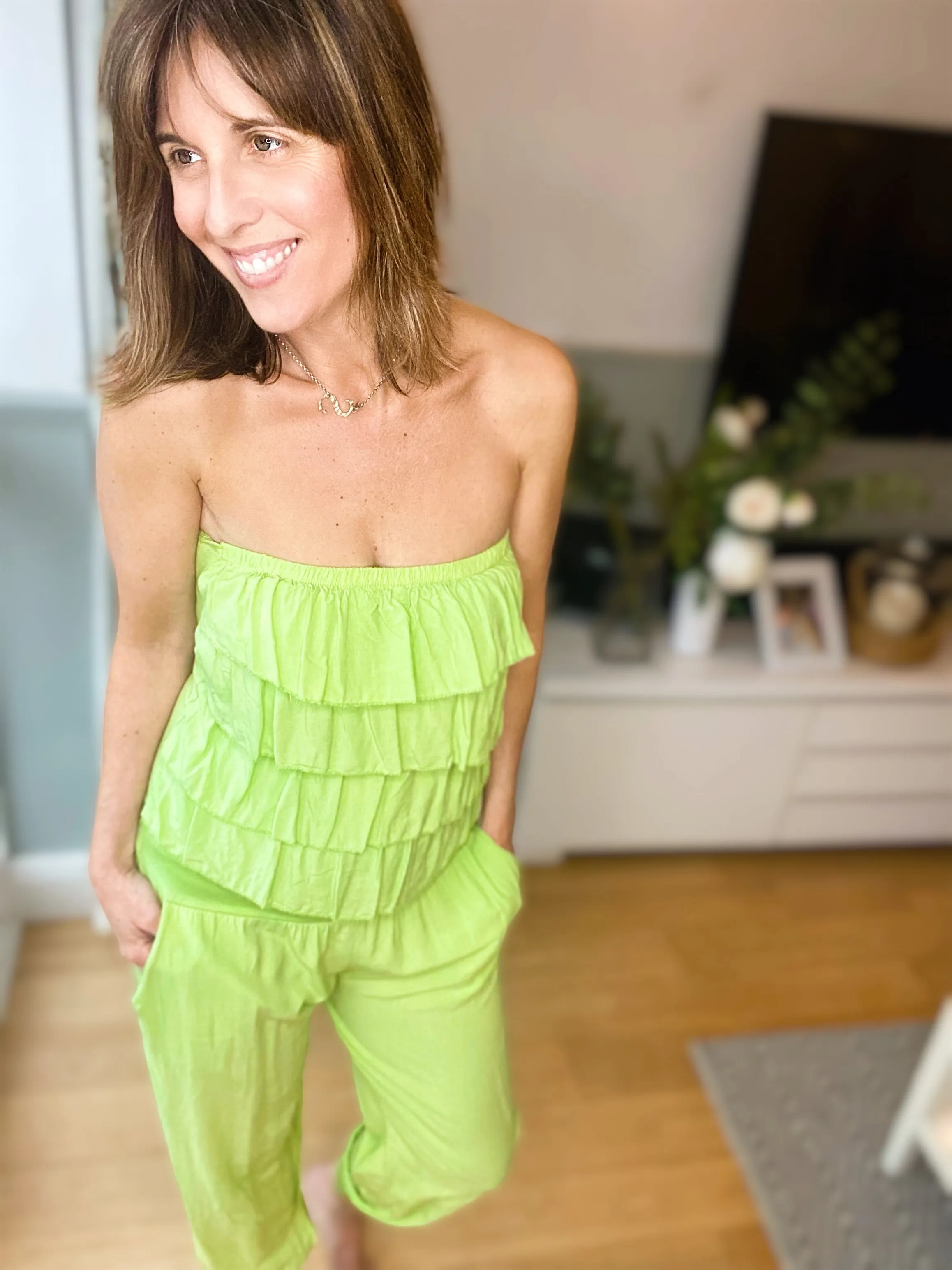 Neon Green Frill Jumpsuit