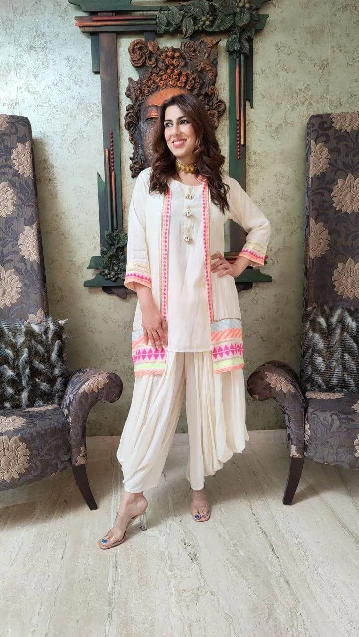 Neon White Dhoti Jacket Set