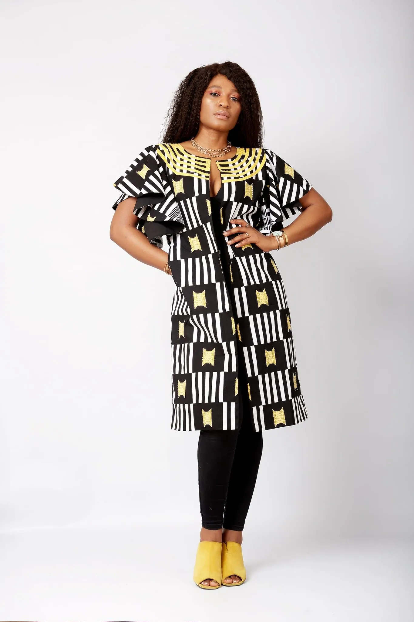 New In Embellished Audre African Print Midi Jacket