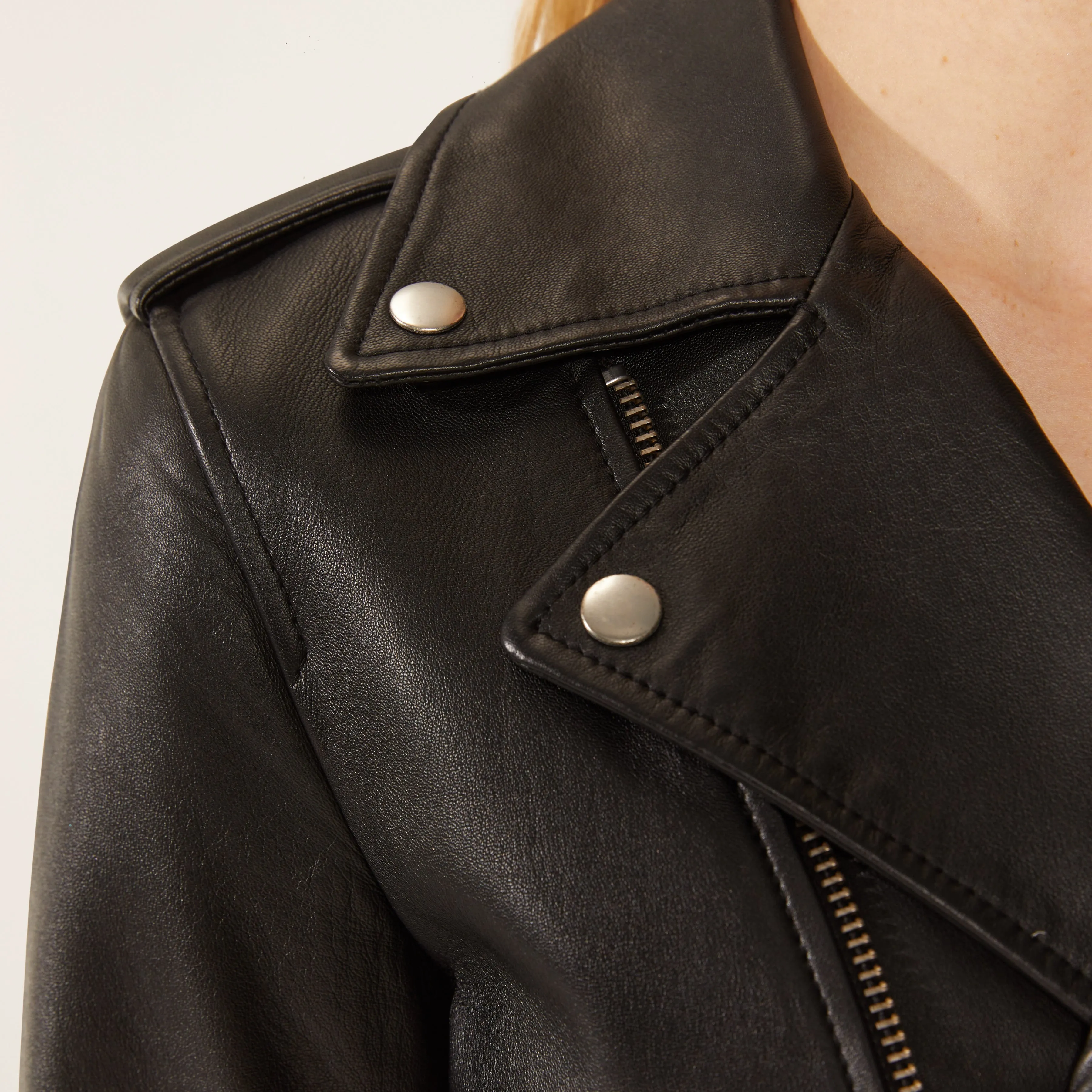 Niki Lambskin Leather Fitted Motorcycle Jacket