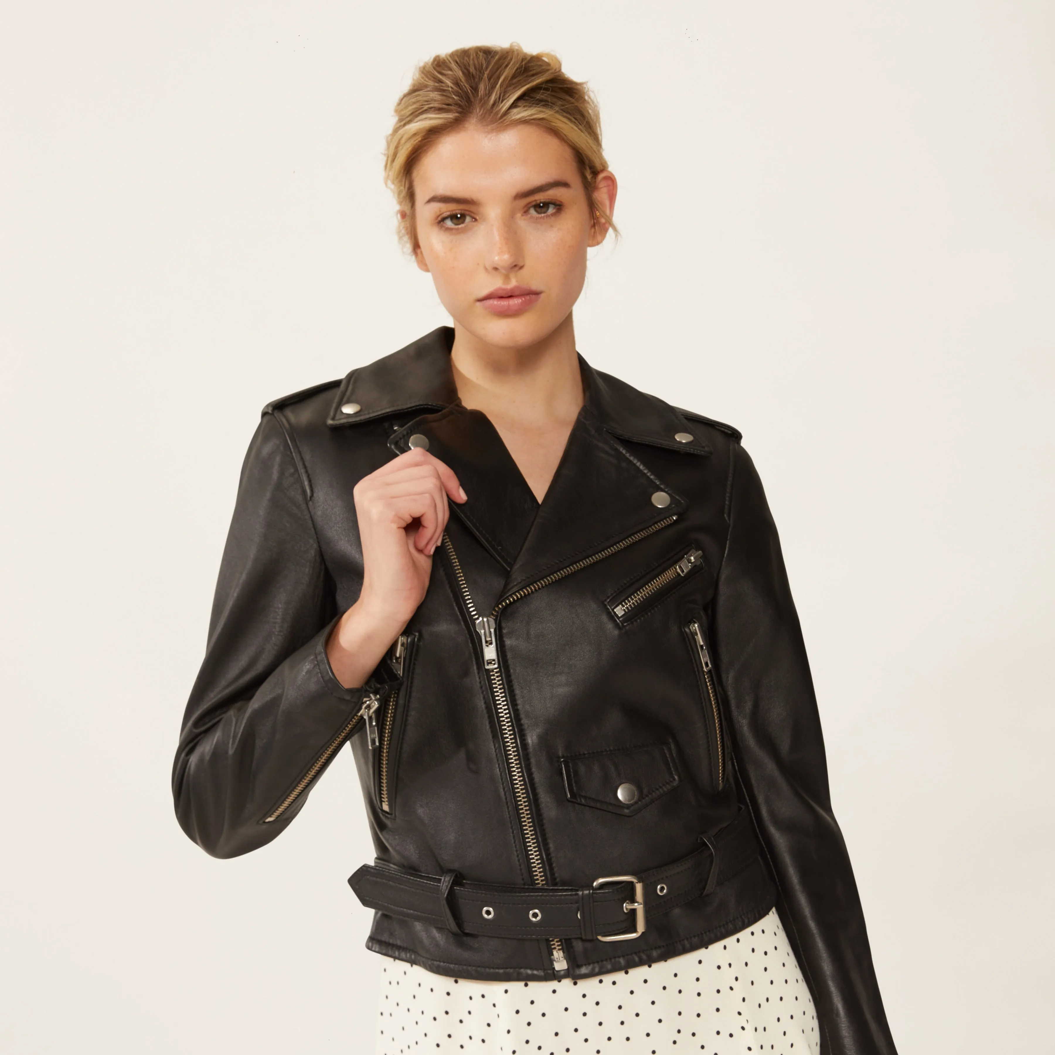 Niki Lambskin Leather Fitted Motorcycle Jacket