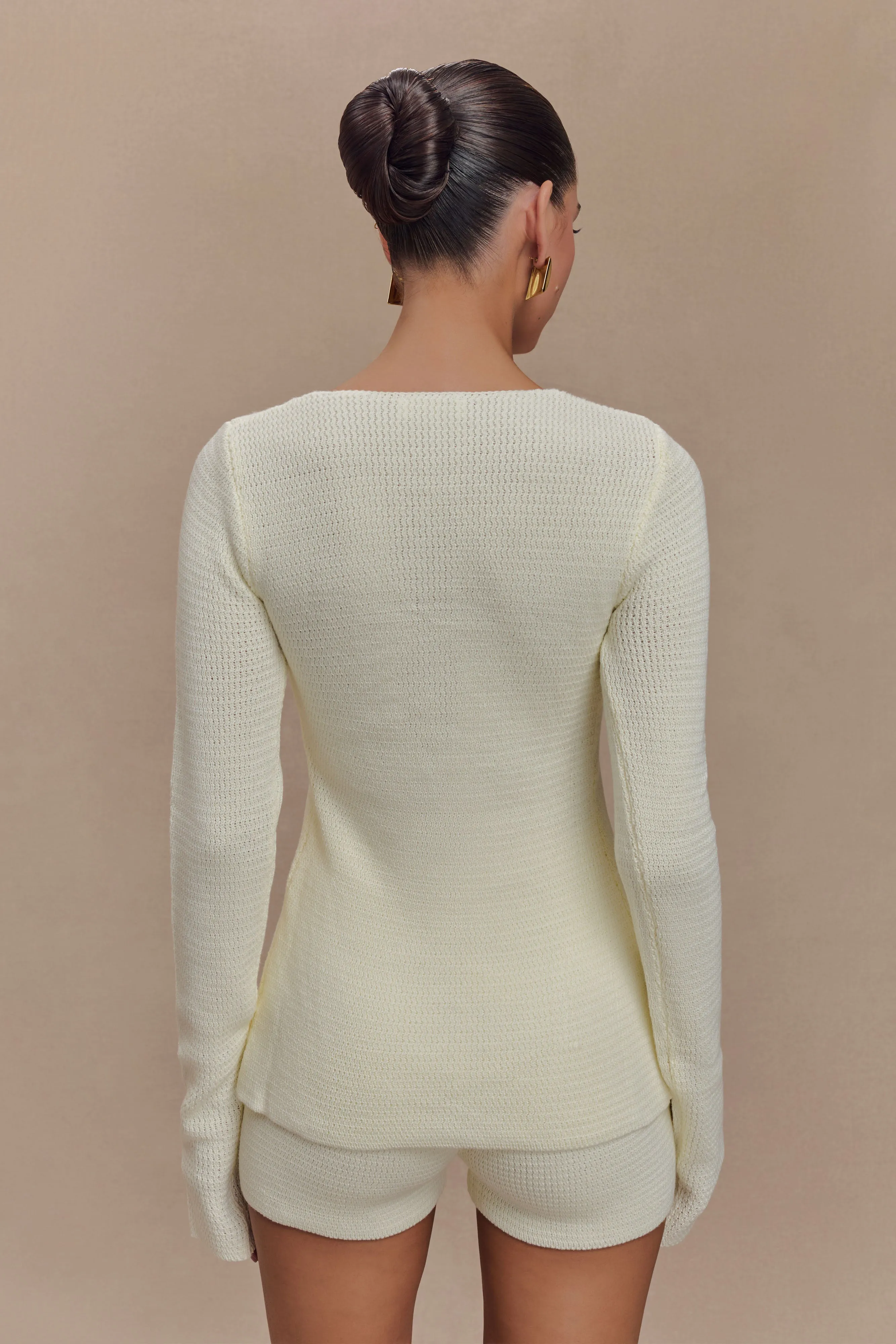 Noah Knit Tie Long Sleeve Top - Ivory