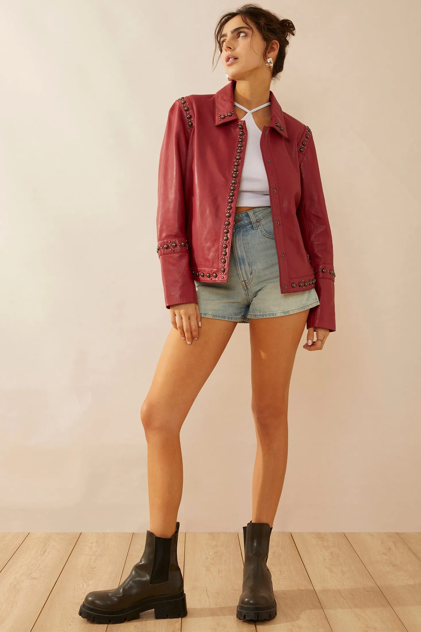 Octavia Jane Leather Jacket In Red