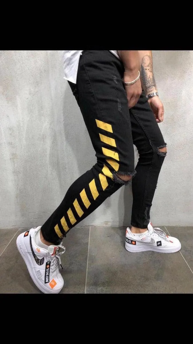 OfF-white Simple Ribbed Black crested yellow Jean Trouser