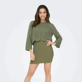 ONLY Onlmargina O-Neck Knitted Pullover with Fringes in Military Olive