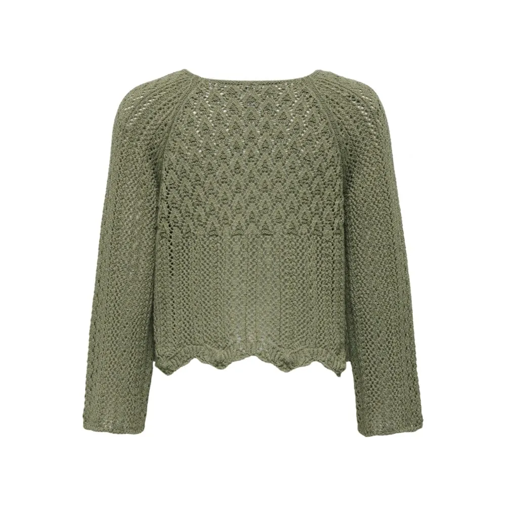 ONLY Onlmargina O-Neck Knitted Pullover with Fringes in Military Olive