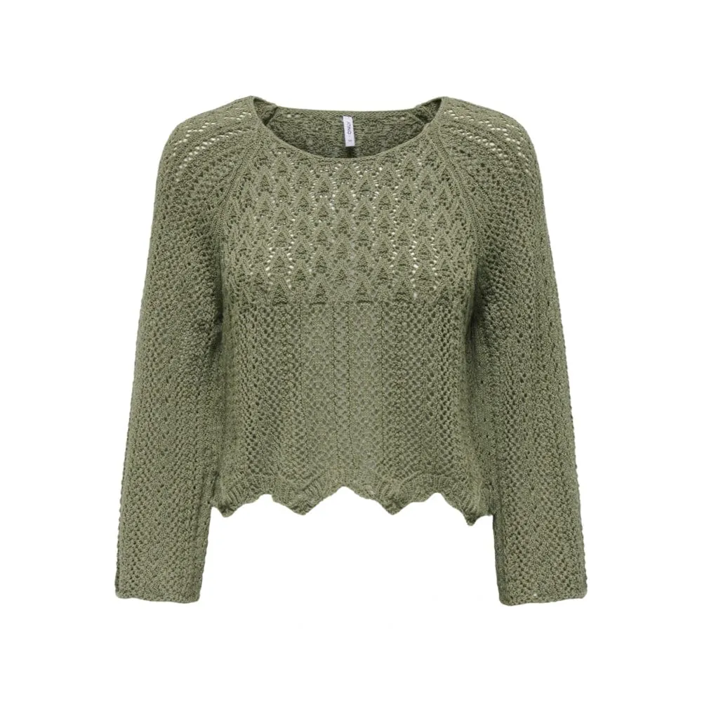 ONLY Onlmargina O-Neck Knitted Pullover with Fringes in Military Olive