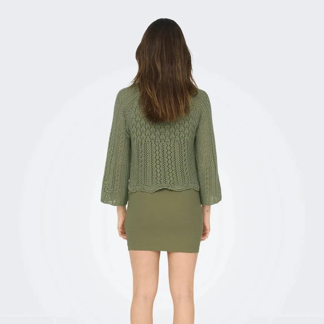 ONLY Onlmargina O-Neck Knitted Pullover with Fringes in Military Olive