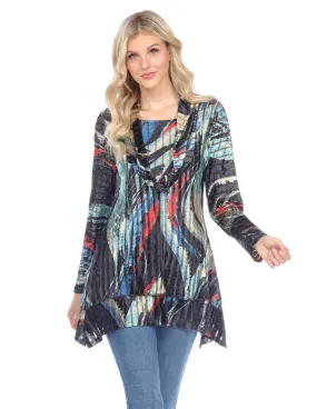 Palila Velvet Abstract Print Cowl Neck Tunic