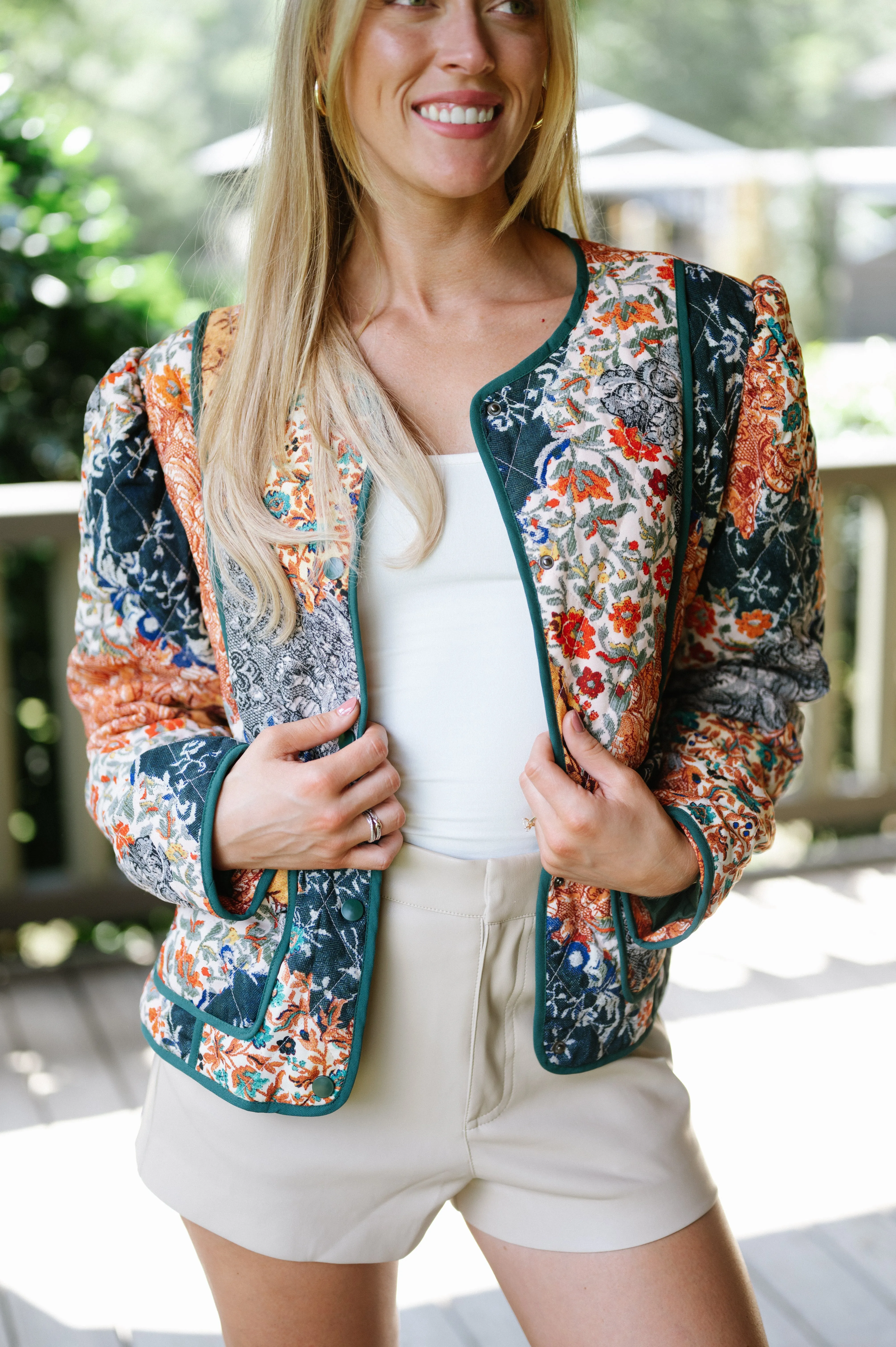 Patchwork Quilted Jacket- Navy Multi