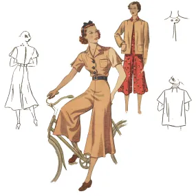 PDF - 1930's Sewing Pattern: WWII Culottes Dress, Jacket, Safari  - Bust 30" (76cm) - Download