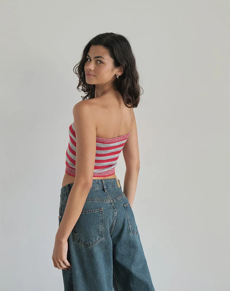 Pihla Tube Top in Red and Grey Stripe