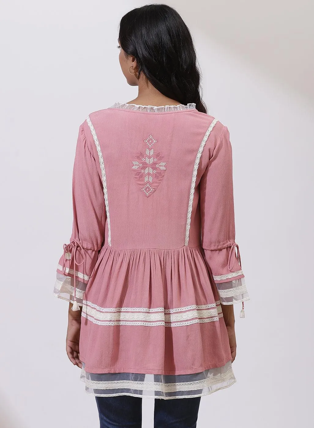 Pink Tunic With Embroidery & Lace