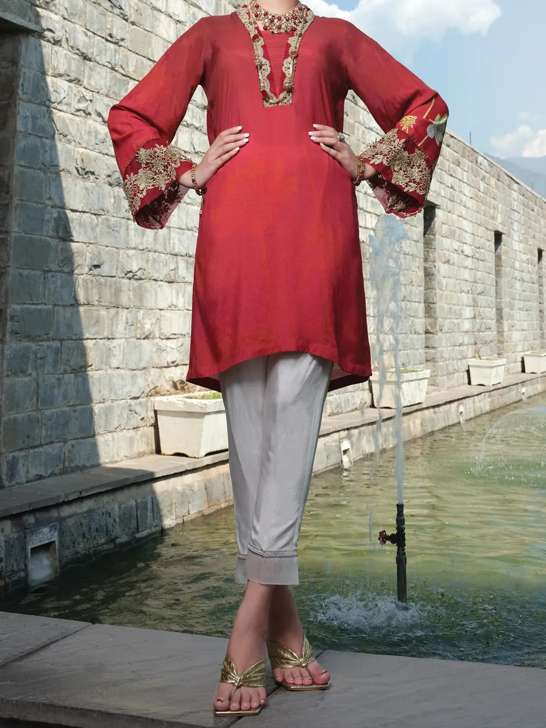 Red Silk Viscose Tunic - AWP-LK-293