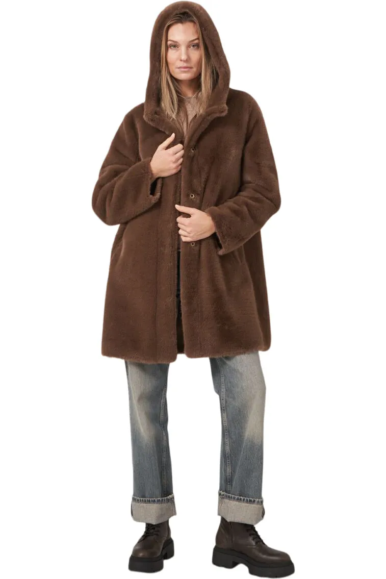 Repeat Cashmere Faux Fur Coat in Coffee