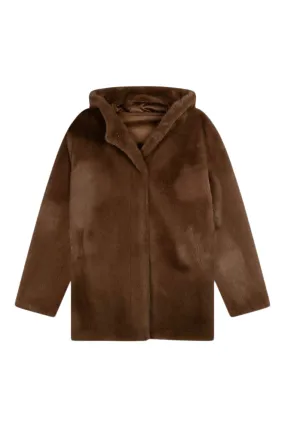 Repeat Cashmere Faux Fur Coat in Coffee