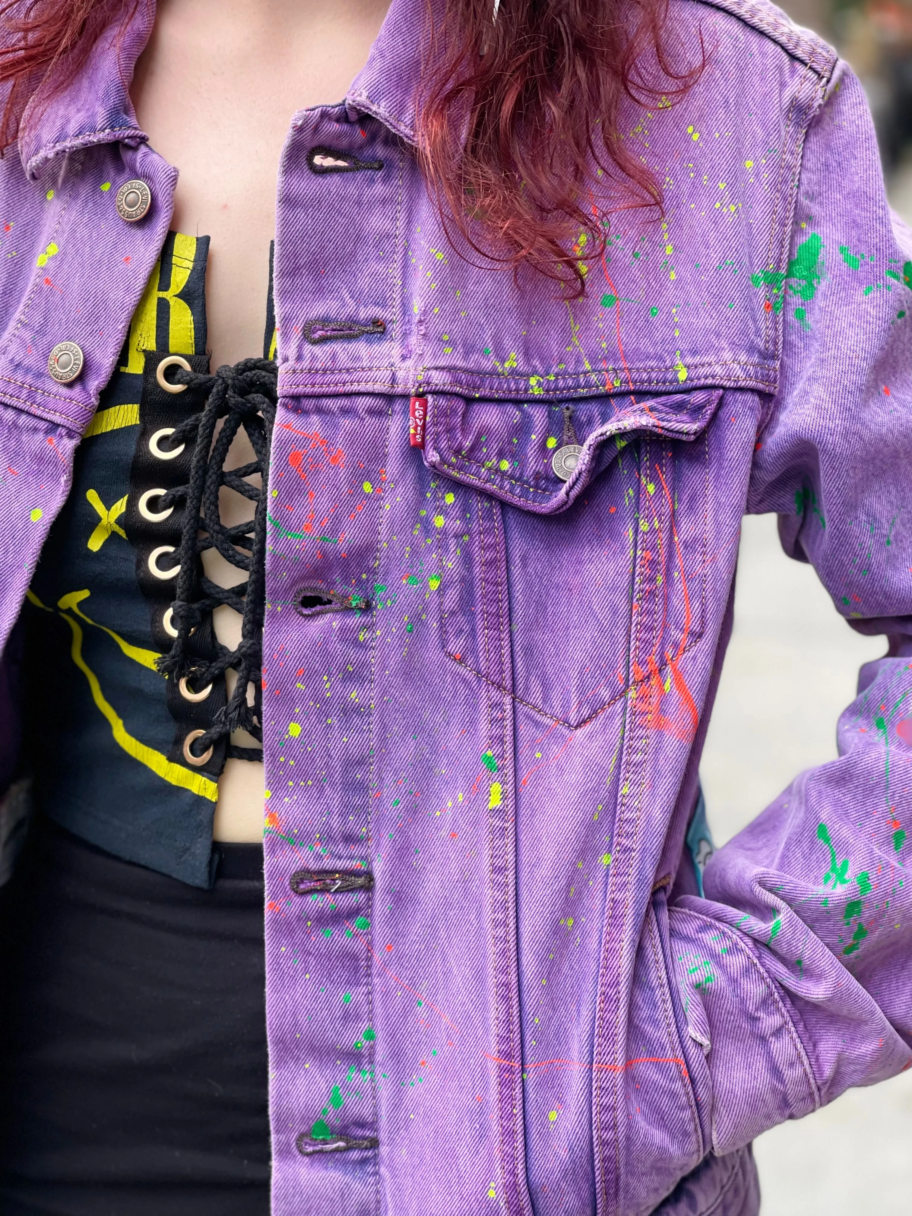 Reworked Patchwork Mickey & Minnie Purple Jean Jacket