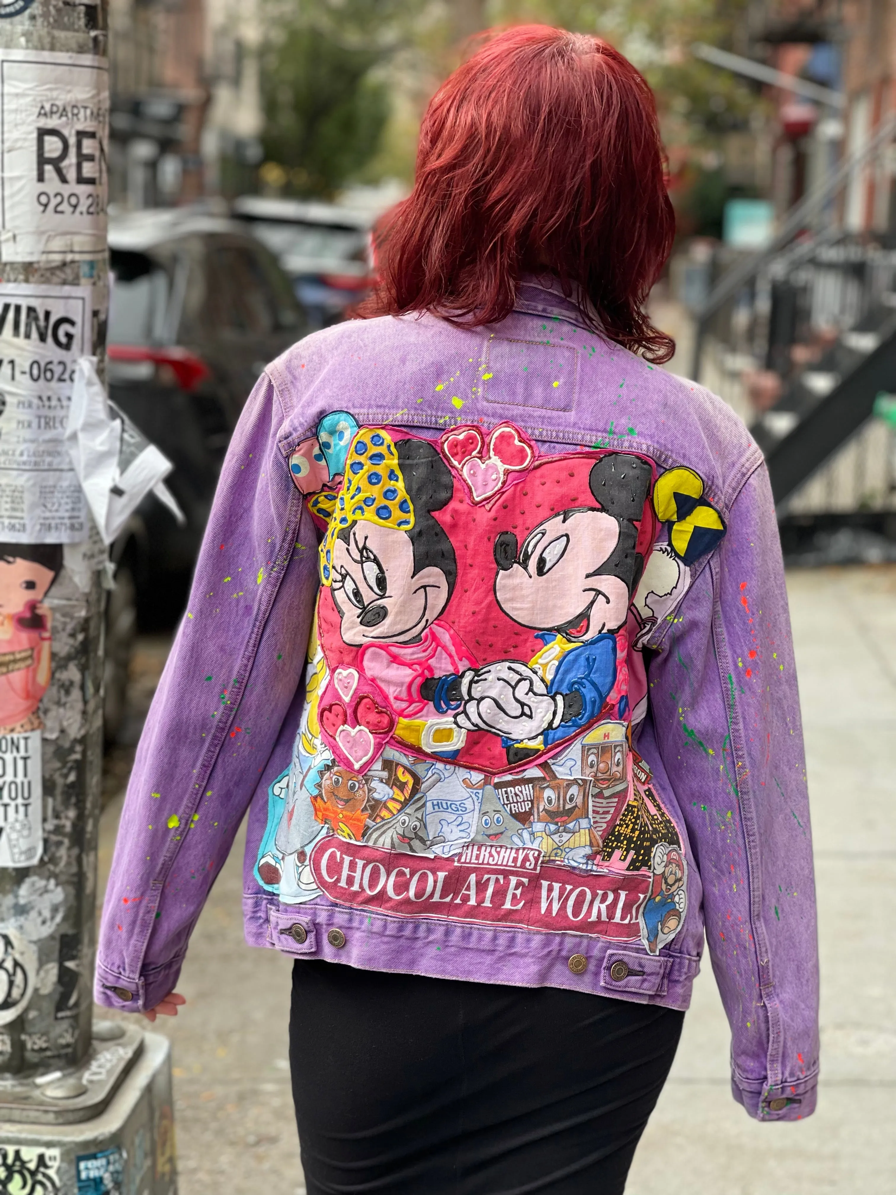 Reworked Patchwork Mickey & Minnie Purple Jean Jacket