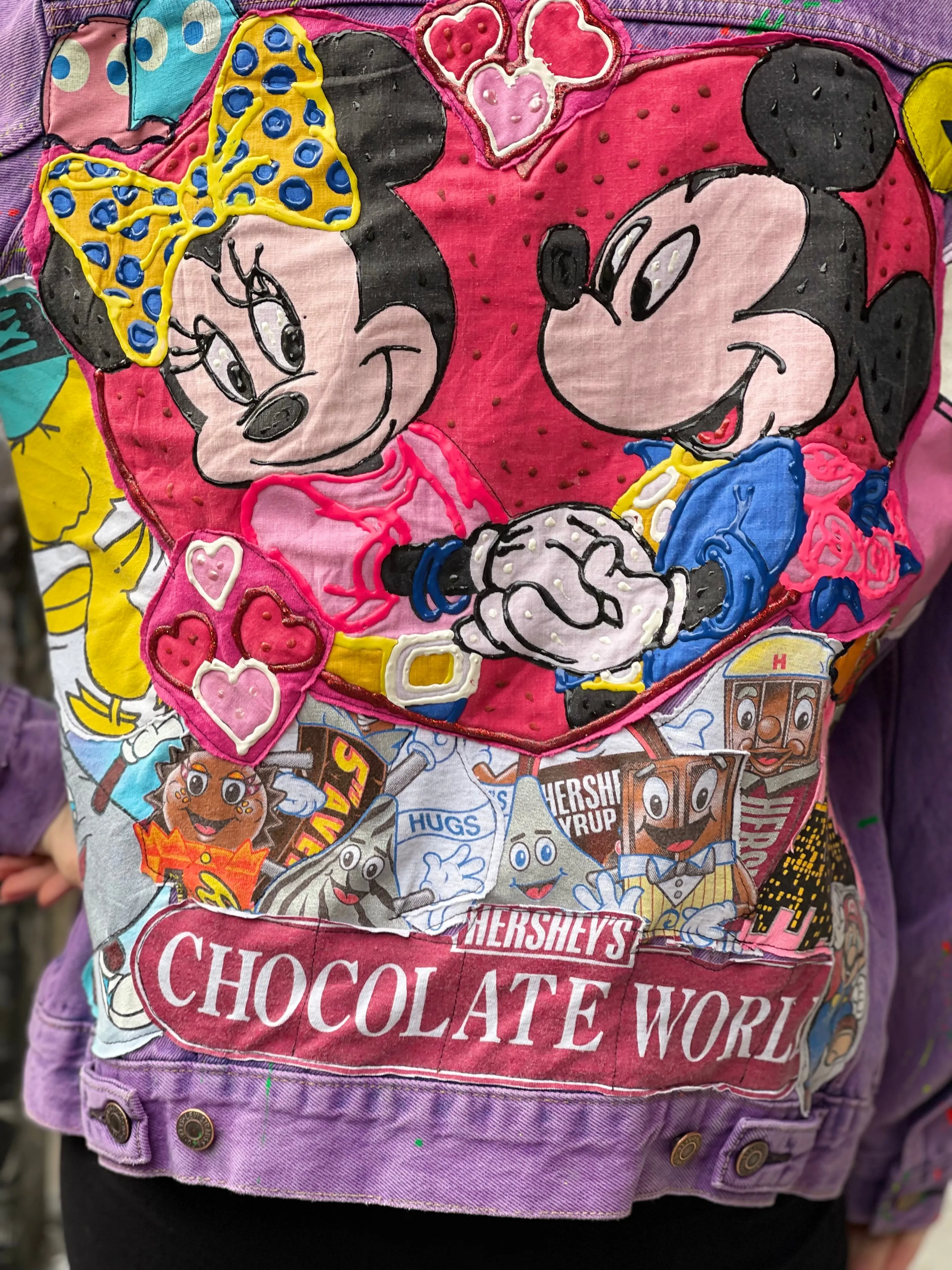 Reworked Patchwork Mickey & Minnie Purple Jean Jacket