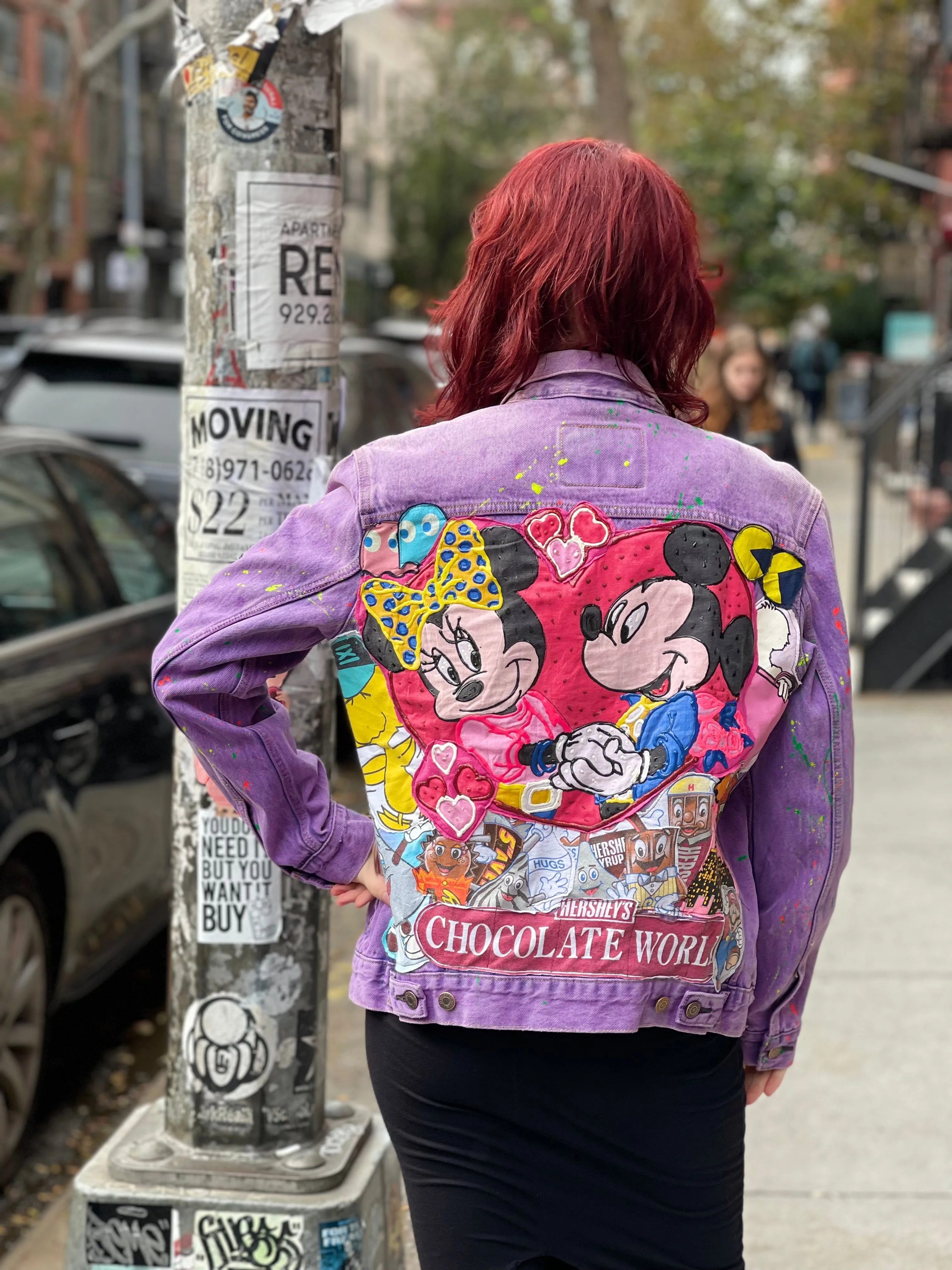 Reworked Patchwork Mickey & Minnie Purple Jean Jacket