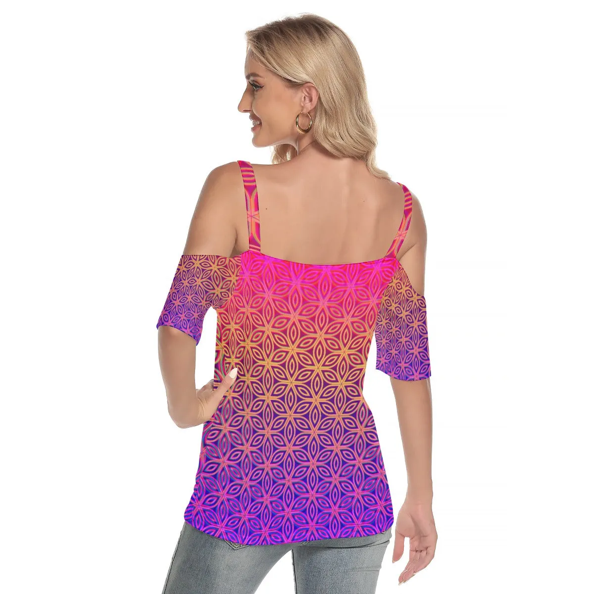 Sacral Bloom Top With Criss Cross Strips