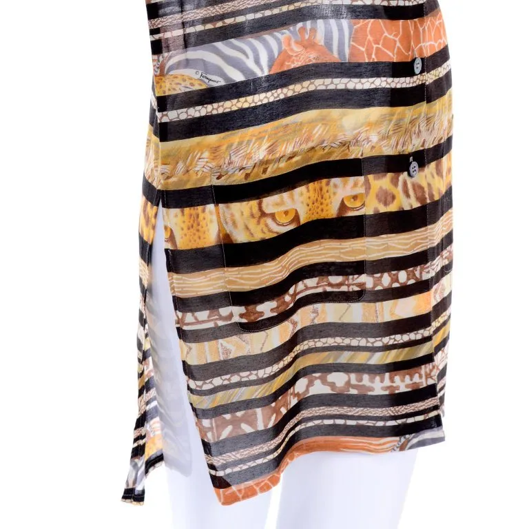 Salvatore Ferragamo Semi Sheer Vintage Animal Print Tunic Small