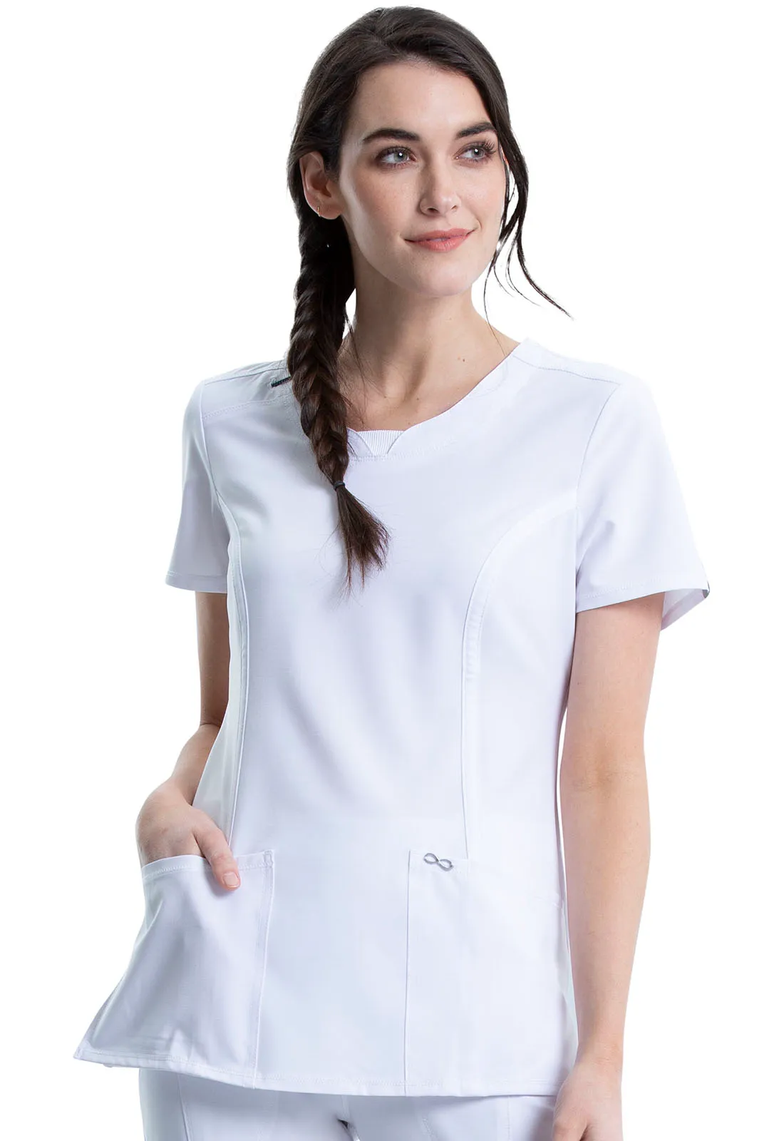 Scrub Top - Cherokee Infinity Women's Round Neck Top - White, 2624A