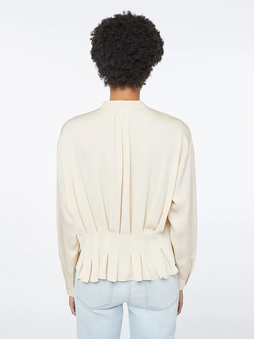 Silk Oversized Pintuck Top -- Parchment