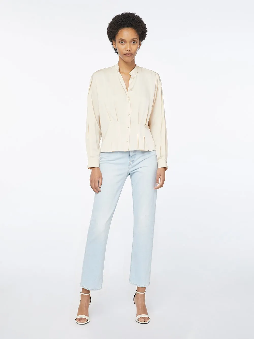 Silk Oversized Pintuck Top -- Parchment