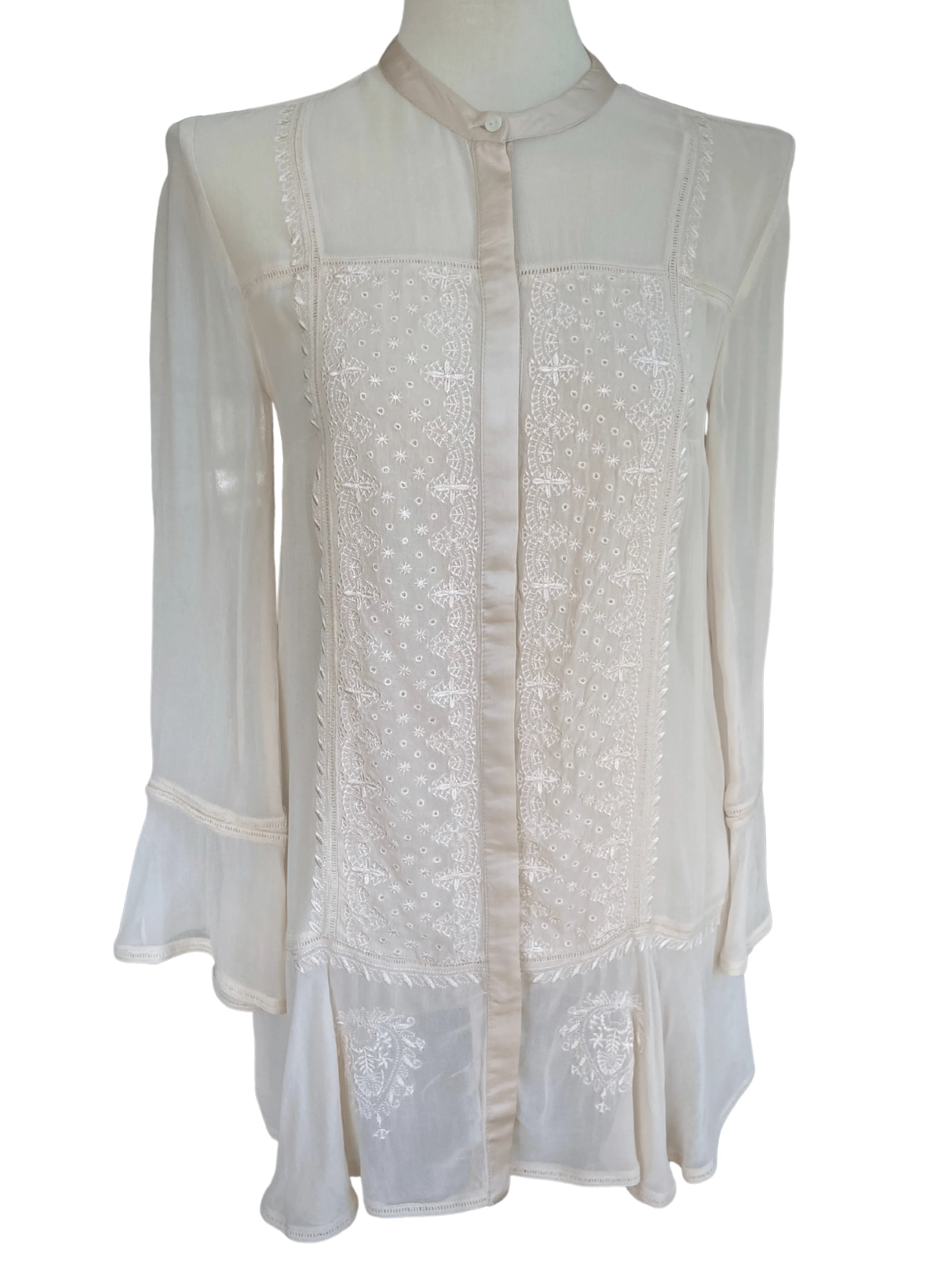 Soft Autumn Lace Embroidered Trim Tunic