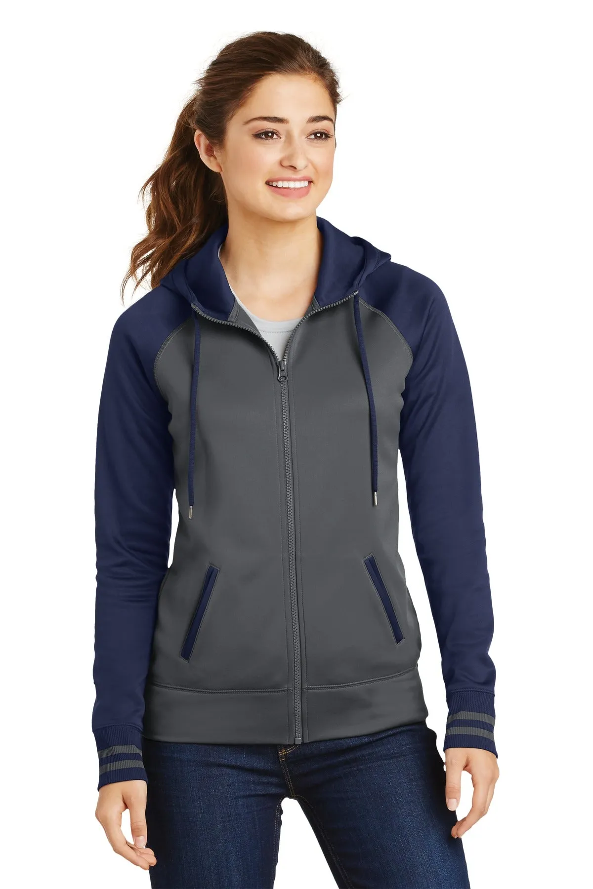 Sport-Tek® Ladies Sport-Wick® Varsity Fleece Full-Zip Hooded Jacket. LST236