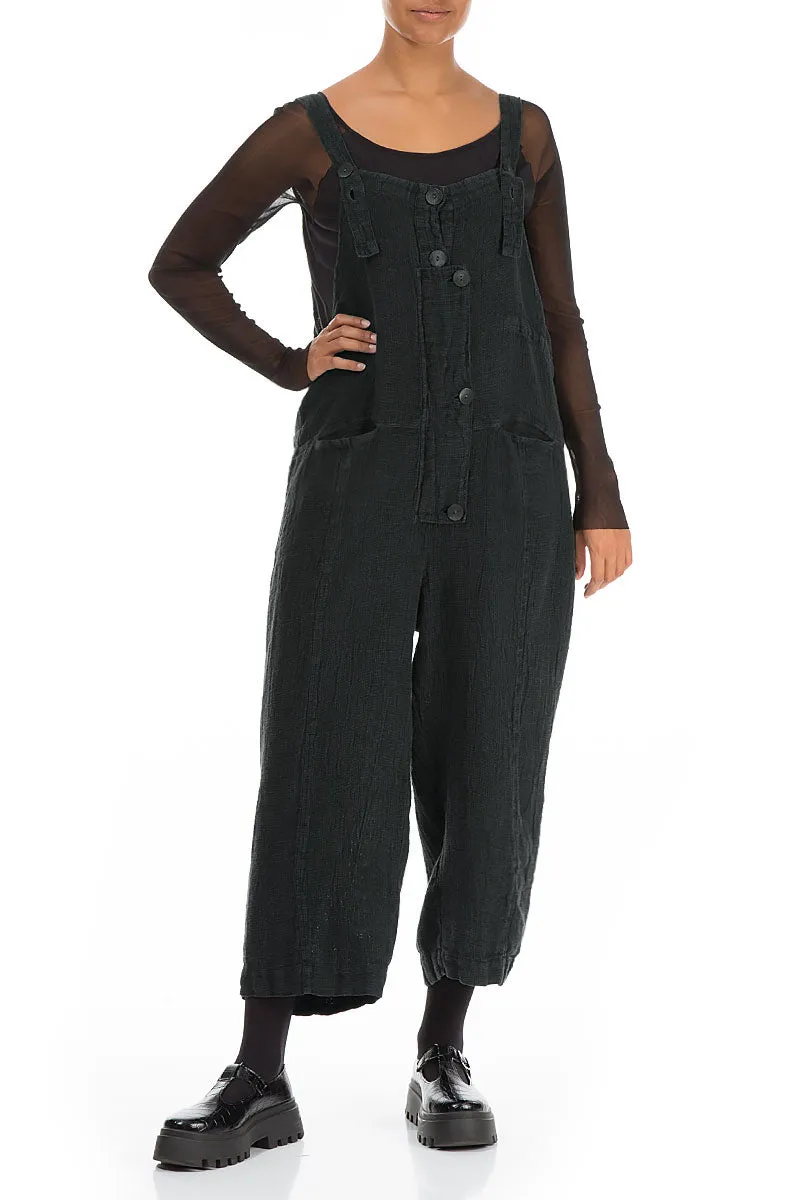 Strappy Midnight Blue Mélange Linen Dungaree Jumpsuit