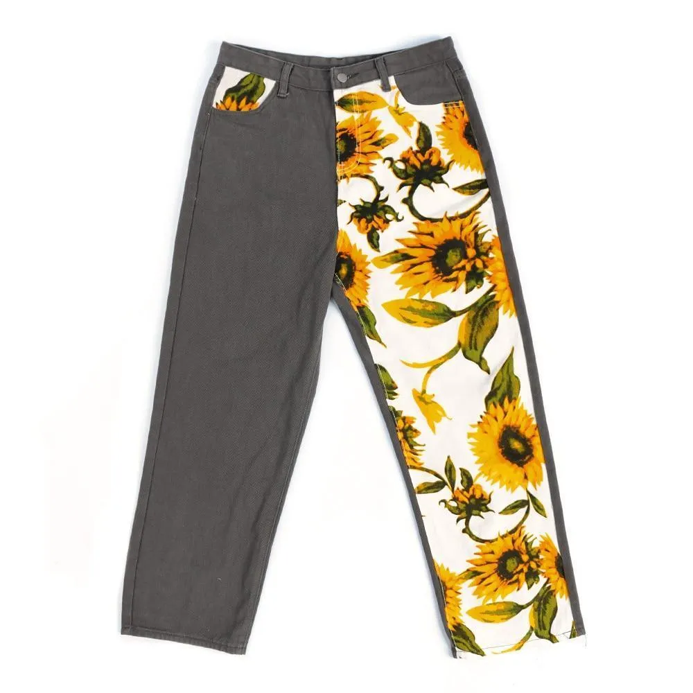 Sunflower Print Flare Pants