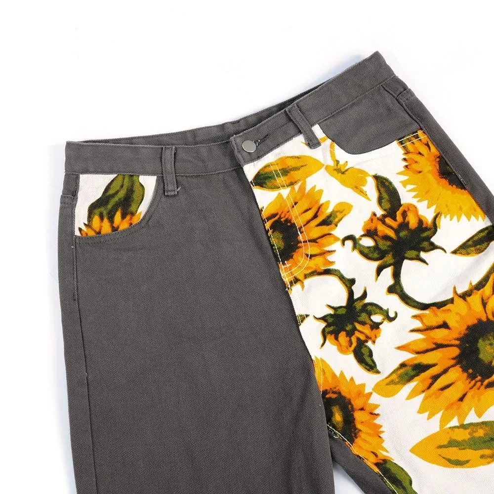 Sunflower Print Flare Pants